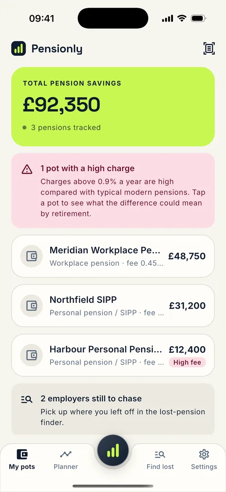 Pensionly app — Every pension you hold, in one place